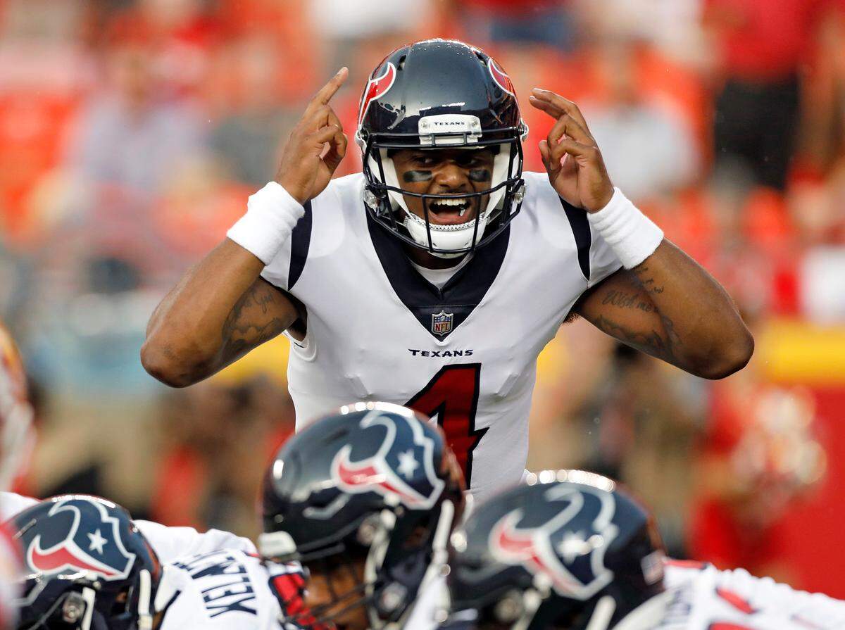 If anyone, including Houston Texans quarterback Deshaun Watson (4), tells you they know for certain who’s going to win an NFL game, tell them they need to have their head examined.