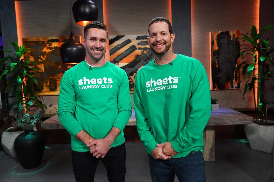 Chris Videau, right, and Chris Campbell, co-founders of Mooresville-based Sheets Laundry Club, hooked an investment deal on ABC’s “Shark Tank” on Friday night, Nov. 19, 2021.