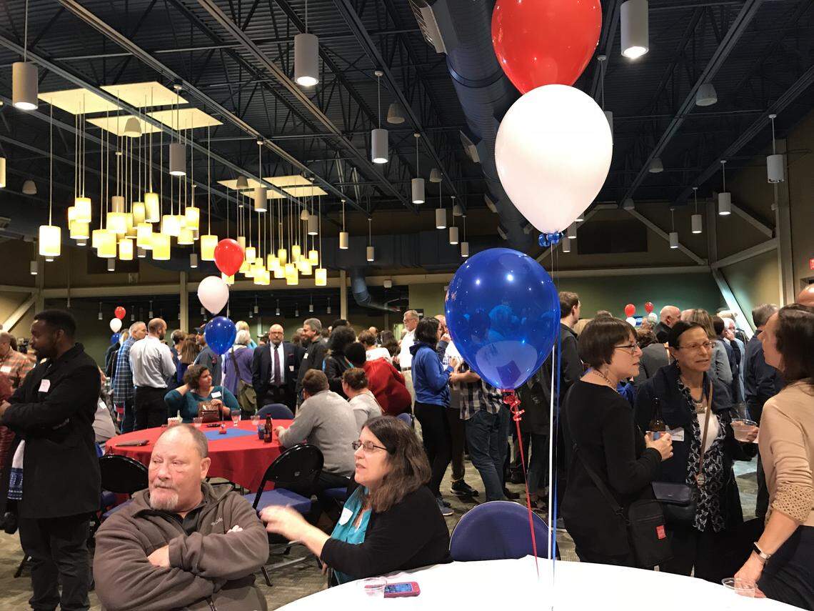 The Kathy Manning watch party at The Terrace at the Greensboro Coliseum. About 300 people attended.