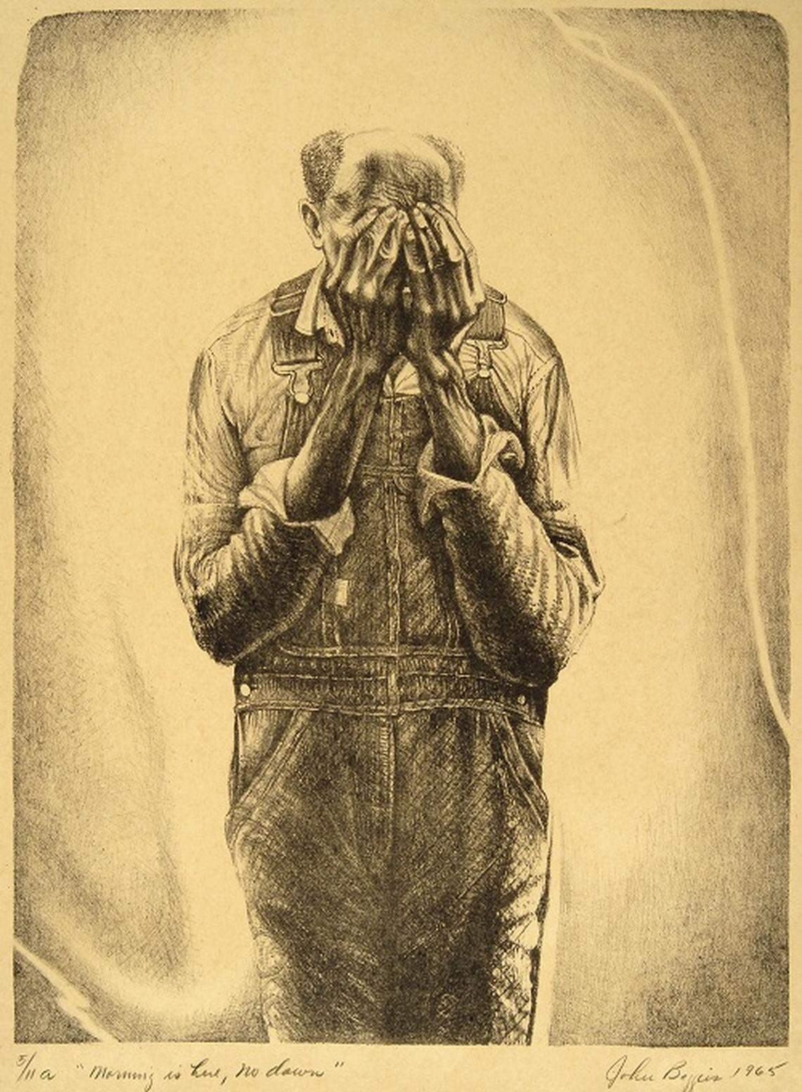 John Thomas Biggers’ 1965 lithograph “Morning is Here, No Dawn” is part of the Harmon and Harriet Kelley Collection of African American Art on display at the Wichita Art Museum.