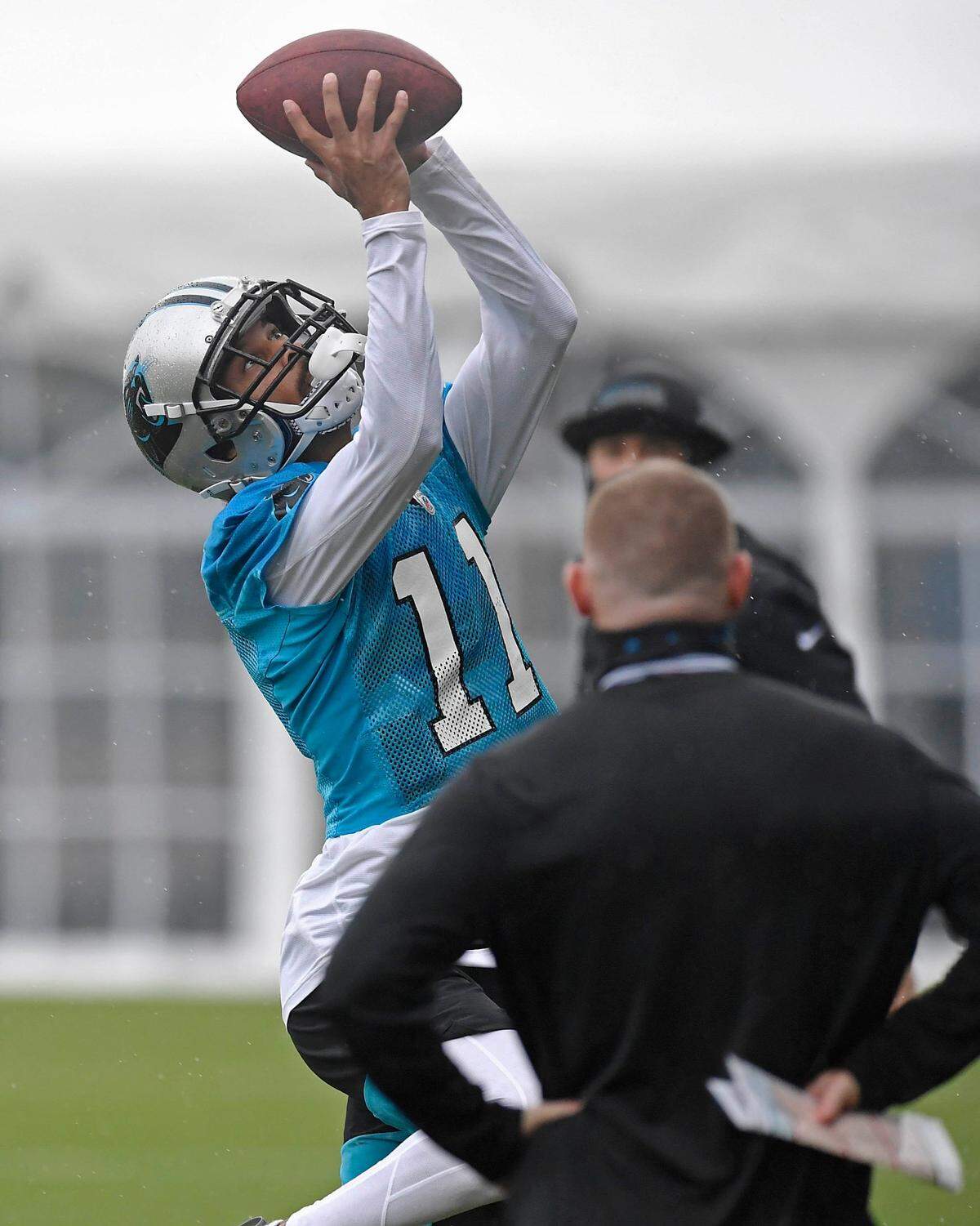 Carolina Panthers wide receiver Robby Anderson (11) makes a reception during practice in training camp at the team’s practice facility in August. The Panthers’ net worth jumped by $150 million in the last year, putting the team value at $2.55 billion.