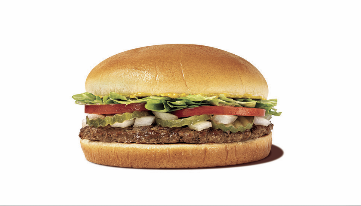 Whataburger’s No. 1 is a 5-ounce burger on a 5” bun, with lettuce, tomato, pickle, onion and mustard.