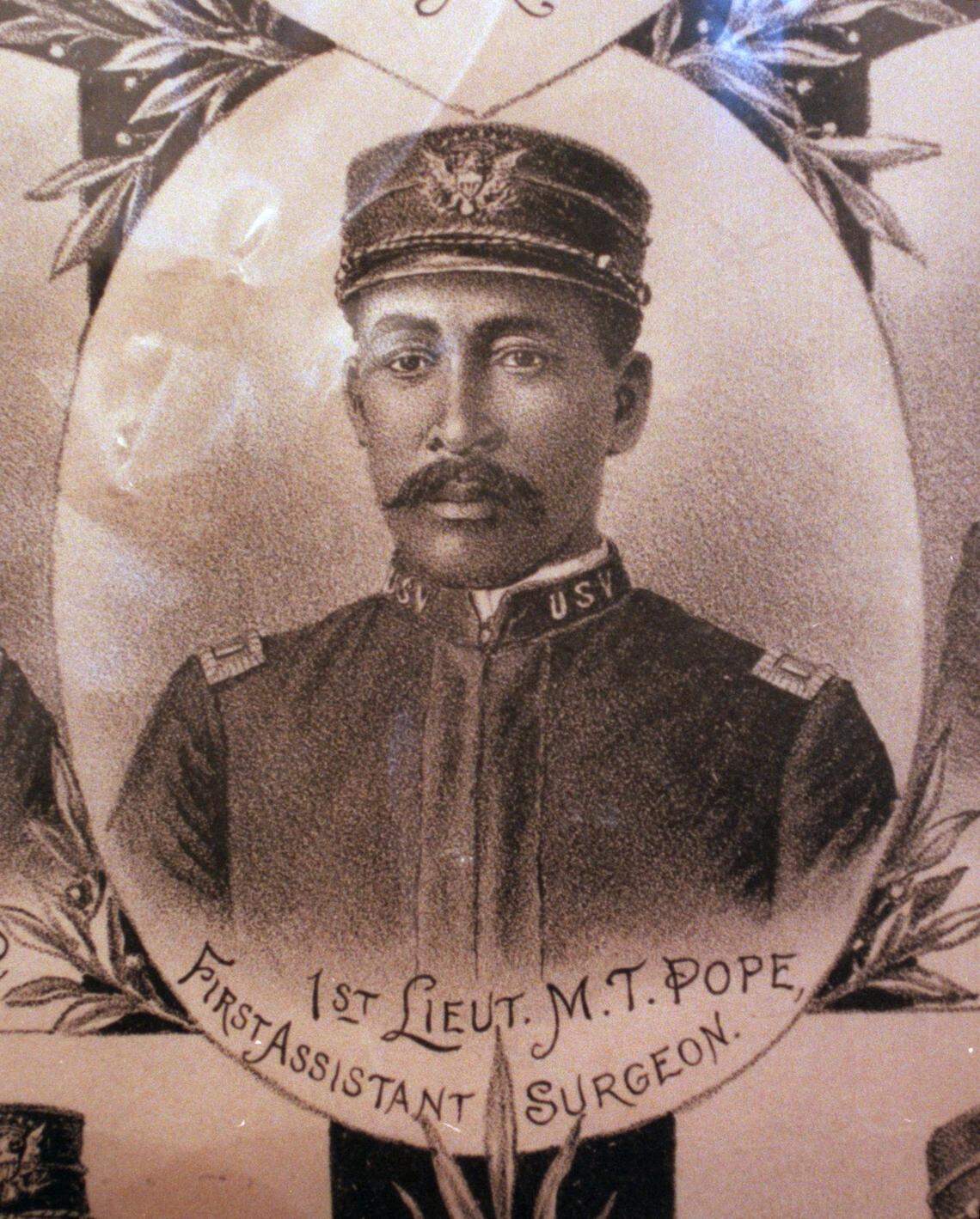 This is an 1898 portrait of Dr. Manassa T. Pope from a group photo showing the Third Regiment, an all-Black volunteer regiment formed to fight in the Spanish-American War. Pope served as a first lieutenant and first assistant surgeon in the regiment, although the unit never saw action.