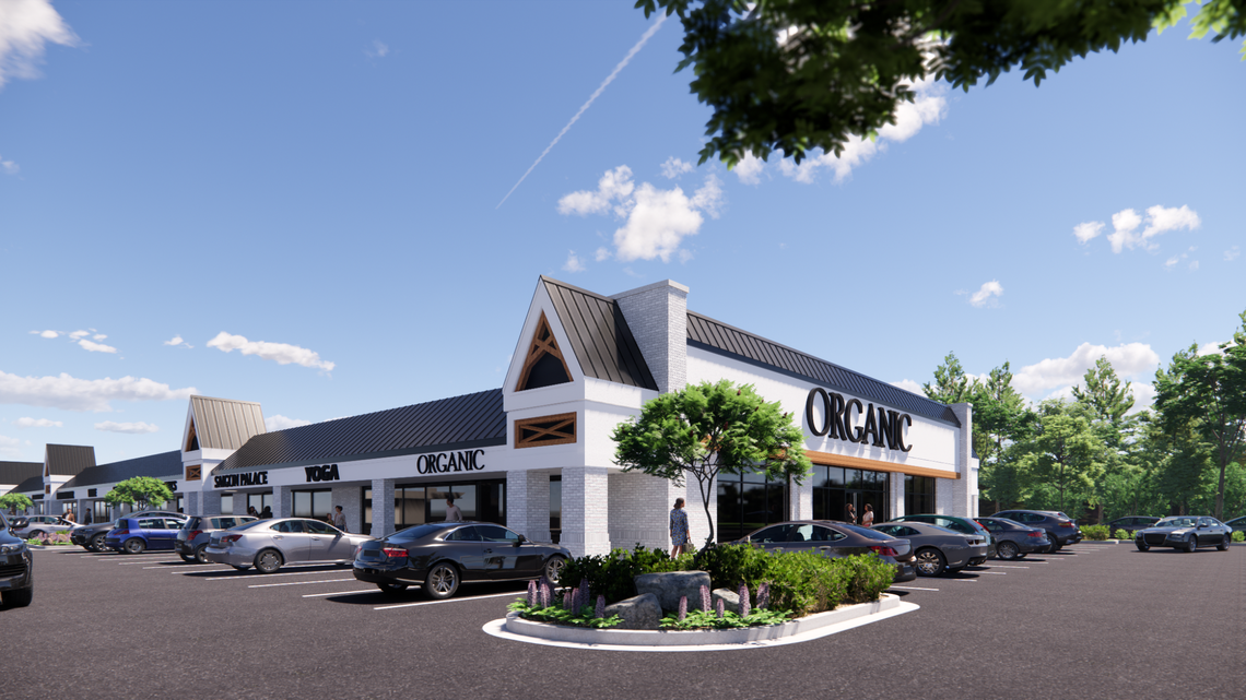 A rendering of the proposed renovations to Seneca Square, a shopping center along South Boulevard recently purchased by a Chicago-based developer.