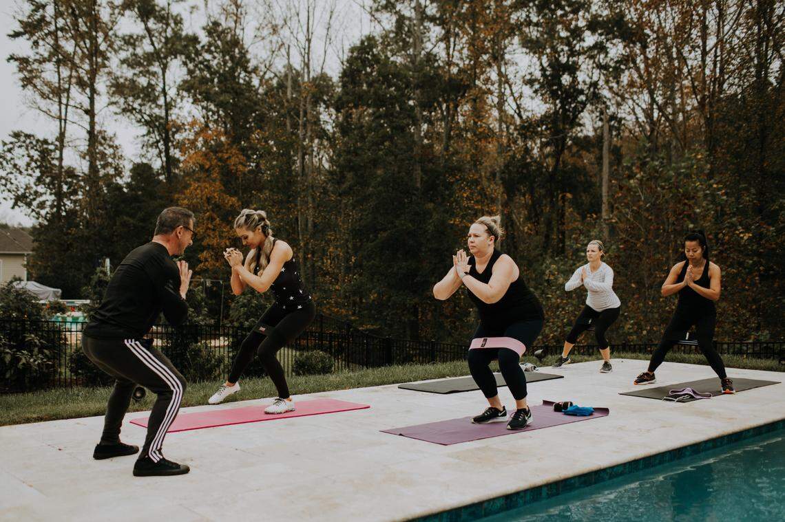 Trainer Craig Hughes led the fitness portion of the emPOWER program with Ashley George, Lark Miller, Brianna Wattenberg and Tiffany VanDeventer, with Candace Dimeo on FaceTime.