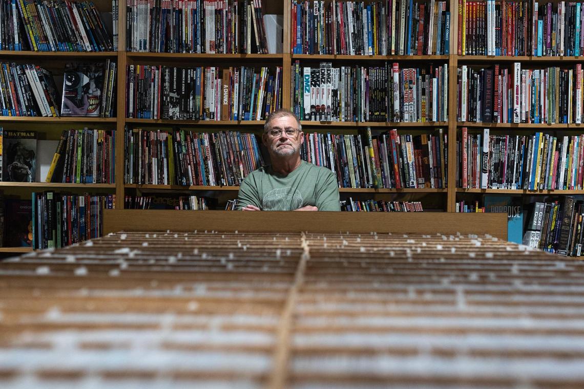 Heroes Aren’t Hard to Find owner and founder Shelton Drum, 68, poses for portraits in his store on Pecan Avenue in the Elizabeth neighborhood. The business, Drum says, spans back several decades in Charlotte, and used to occupy the building now housing Burial Beer in Plaza Midwood.