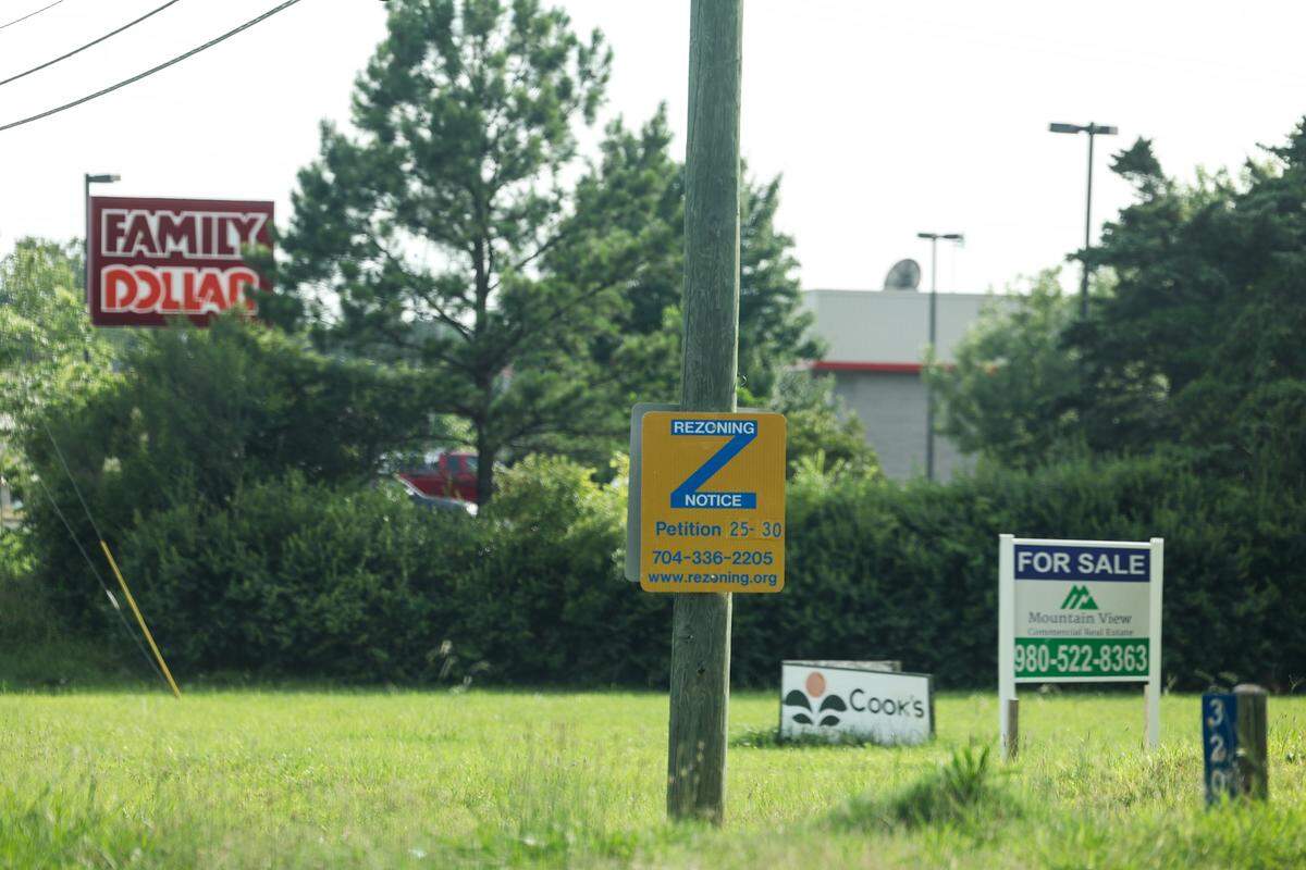 There are several rezoning notices, such as this one along Mt. Holly-Huntersville Road for petition 2025-030, indicating areas where more development may take place. While development has increased, changes to the infrastructure haven’t occurred, leaving residents concerns with traffic and safety.