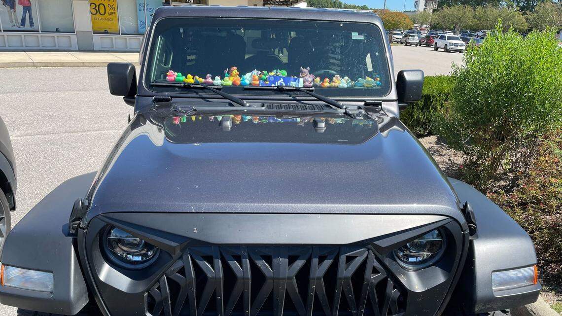 Rubber ducks placed inside a Jeep in Smithfield, NC