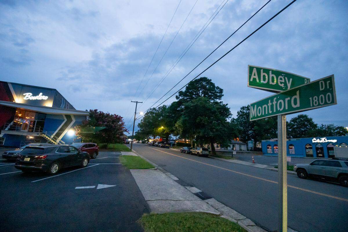 Where Montford Drive and Abbey Place come together in Charlotte.
