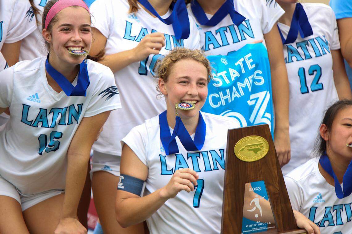 Charlotte Latin poses with their State Championship Trophy