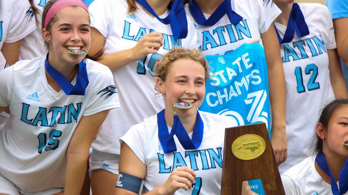 Charlotte Latin poses with their State Championship Trophy