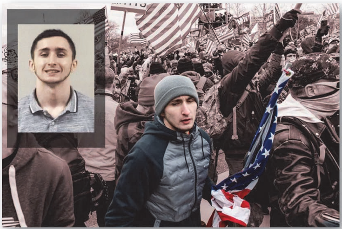 Matthew Beddingfield of North Carolina appears on U.S. Capitol grounds on Jan. 6, 2021, in this composite image created and published by HuffPost and embedded in a federal court document.