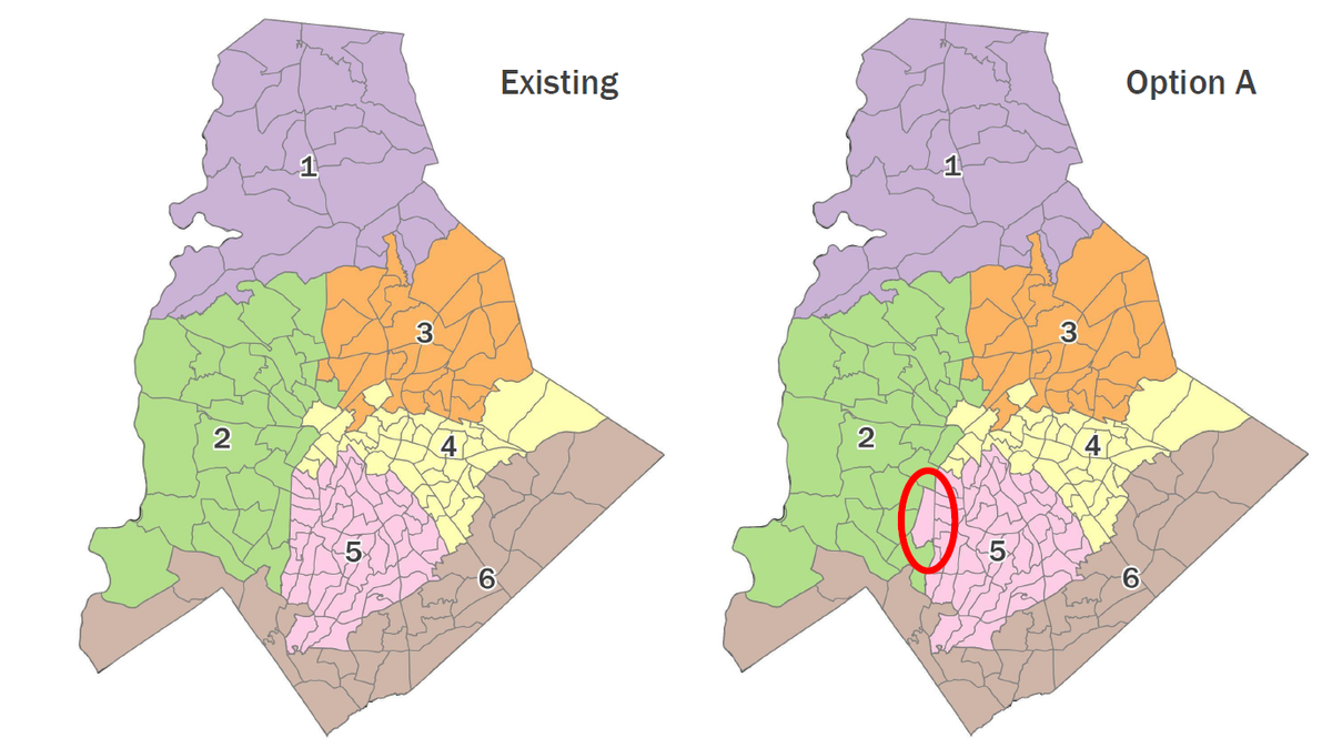 The Mecklenburg County Board of County Commissioners could approve a redistricting option that would move just one precinct.