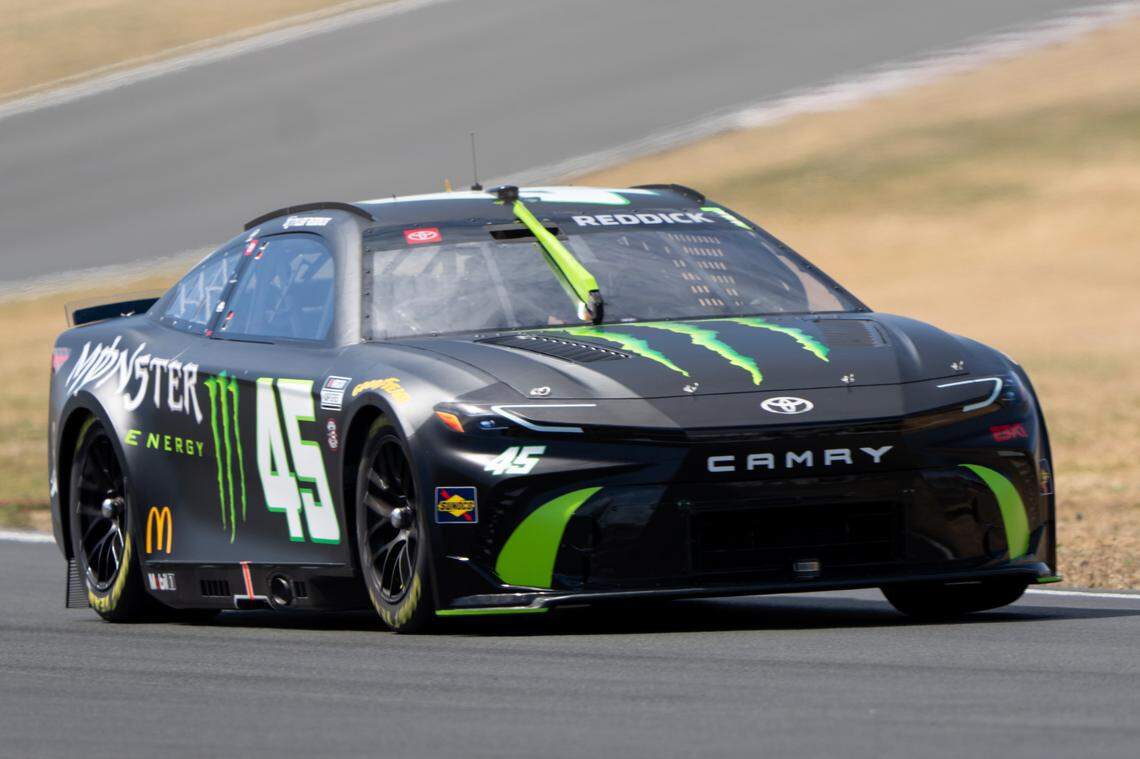 Jun 8, 2024; Sonoma, California, USA; NASCAR Cup Series driver Tyler Reddick (45) races for cup qualifications at Sonoma Raceway.