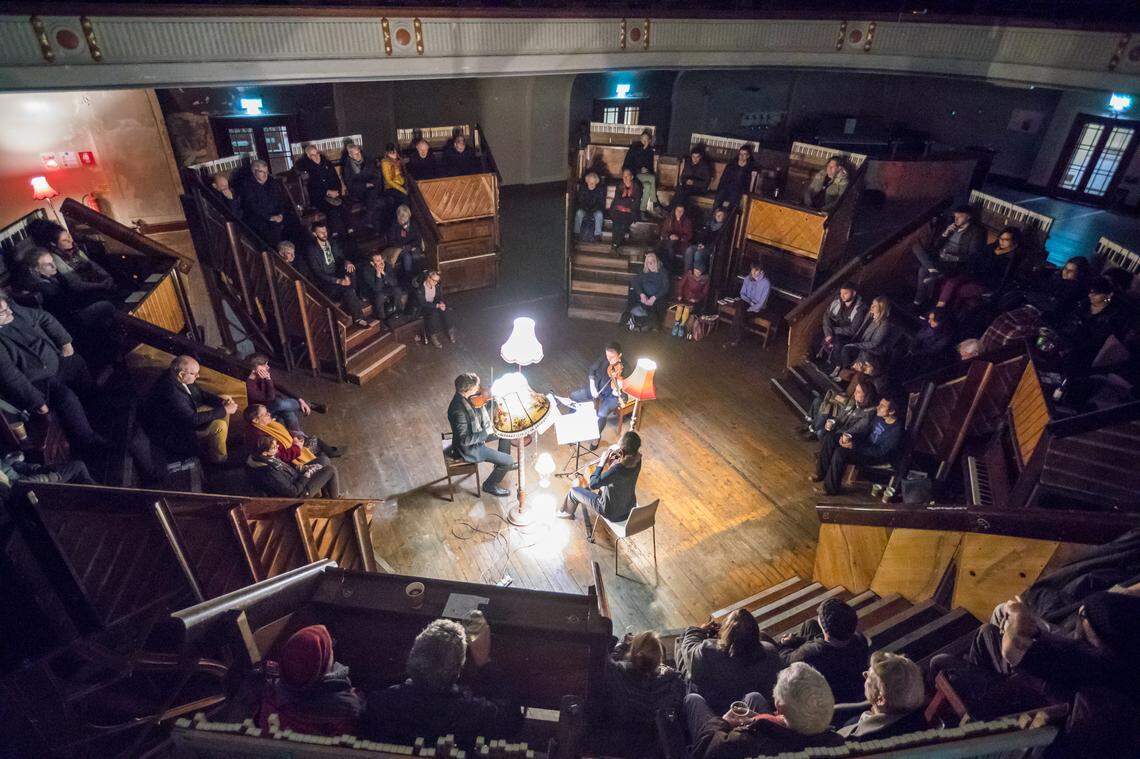 Hebrides Ensemble plays in a Pianodrome.