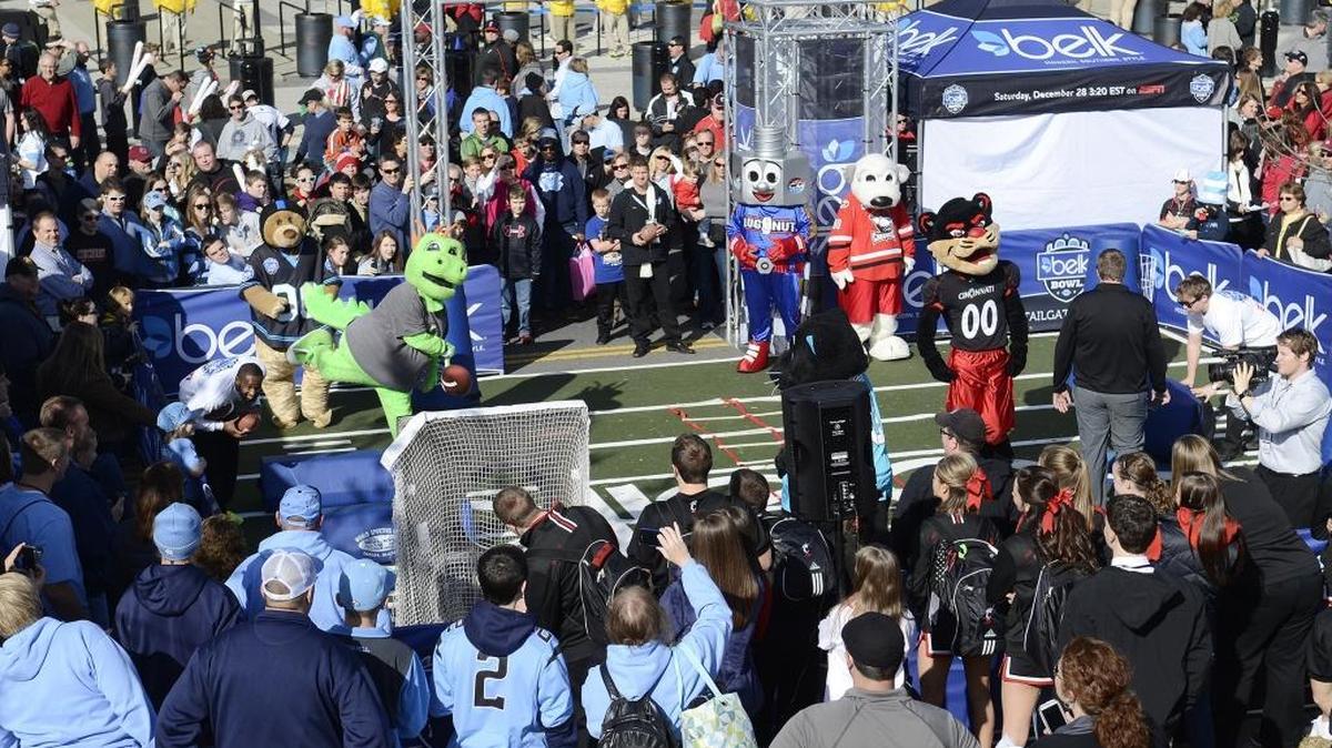 Streets around Bank of America Stadium will be blocked Tuesday and Wednesday for Belk Bowl fan activities.