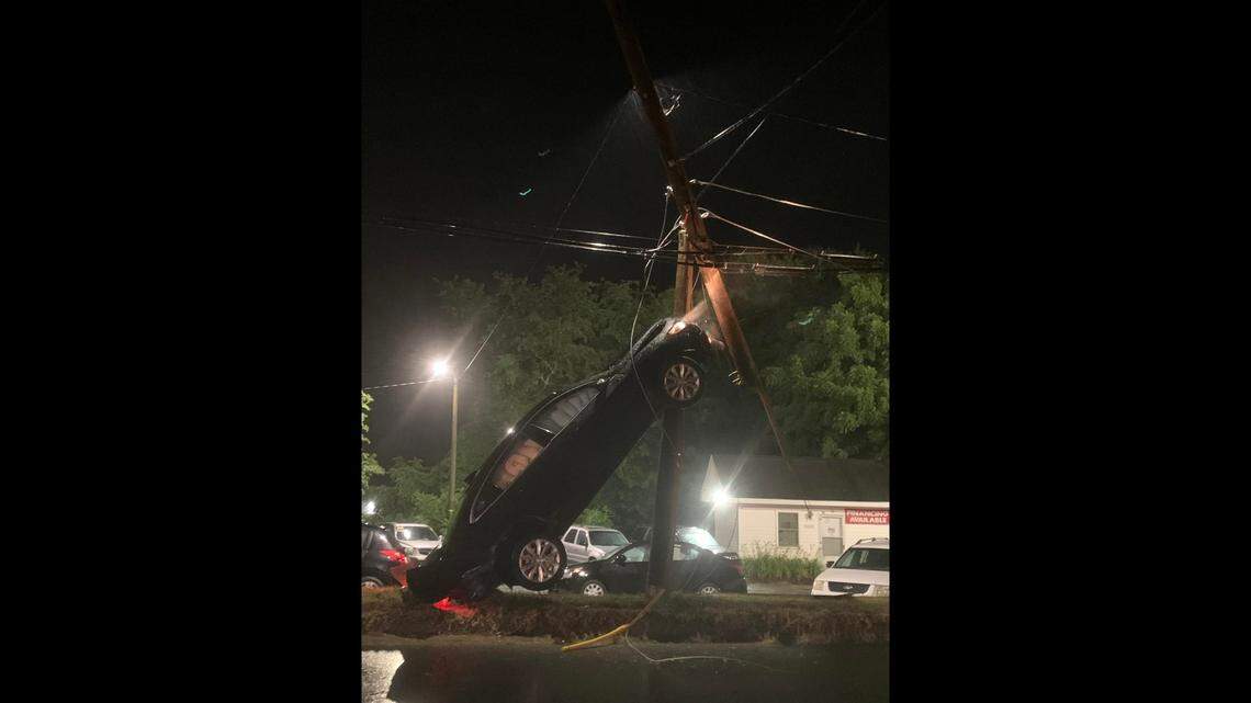 A 23-year-old man some how drove a Chevy Malibu straight up a utility pole in North Carolina, and the mystery of how he managed it without snapping the pole has captivated social media.