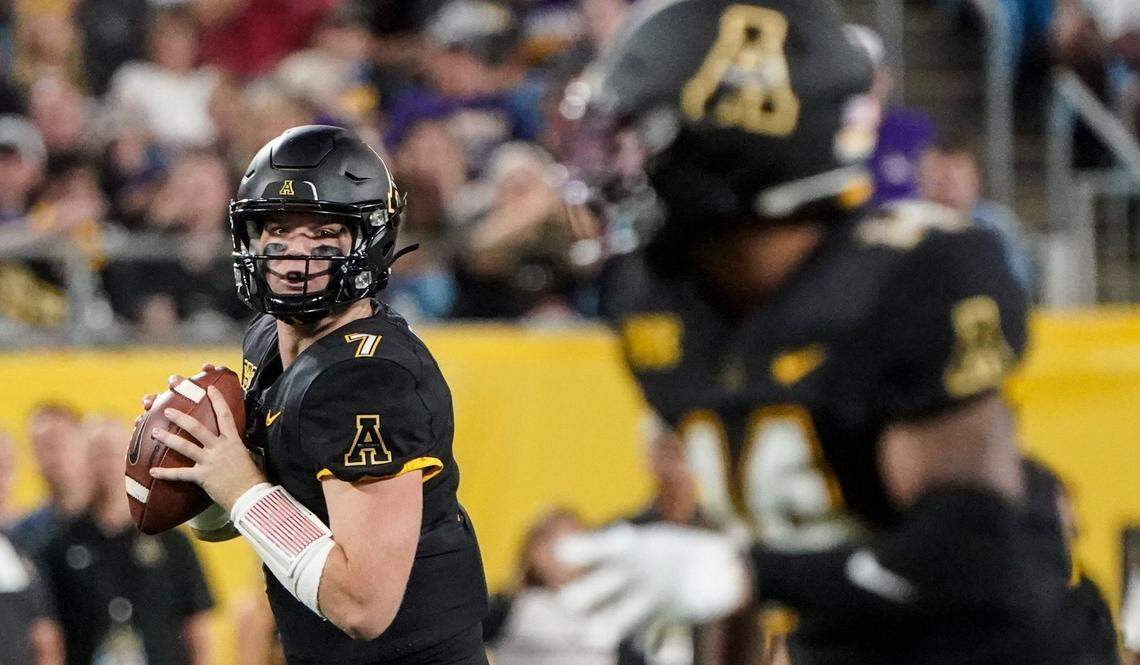 Appalachian State quarterback Chase Brice threw for two TDs and 259 yards in the Mountaineers’ 33-19 win over East Carolina Thursday night in Charlotte.