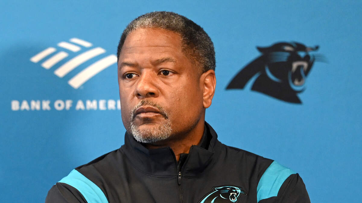 Carolina Panthers Interim head coach Steve Wilks listens to a question from the media on Monday, January 9, 2023 at Bank of America Stadium in Charlotte, NC. Panthers players packed up their lockers following the conclusion of the team’s season on Sunday, January 8, 2023 with a victory over the New Orleans Saints. Wilks went 6-6 over 12 games with the Panthers.