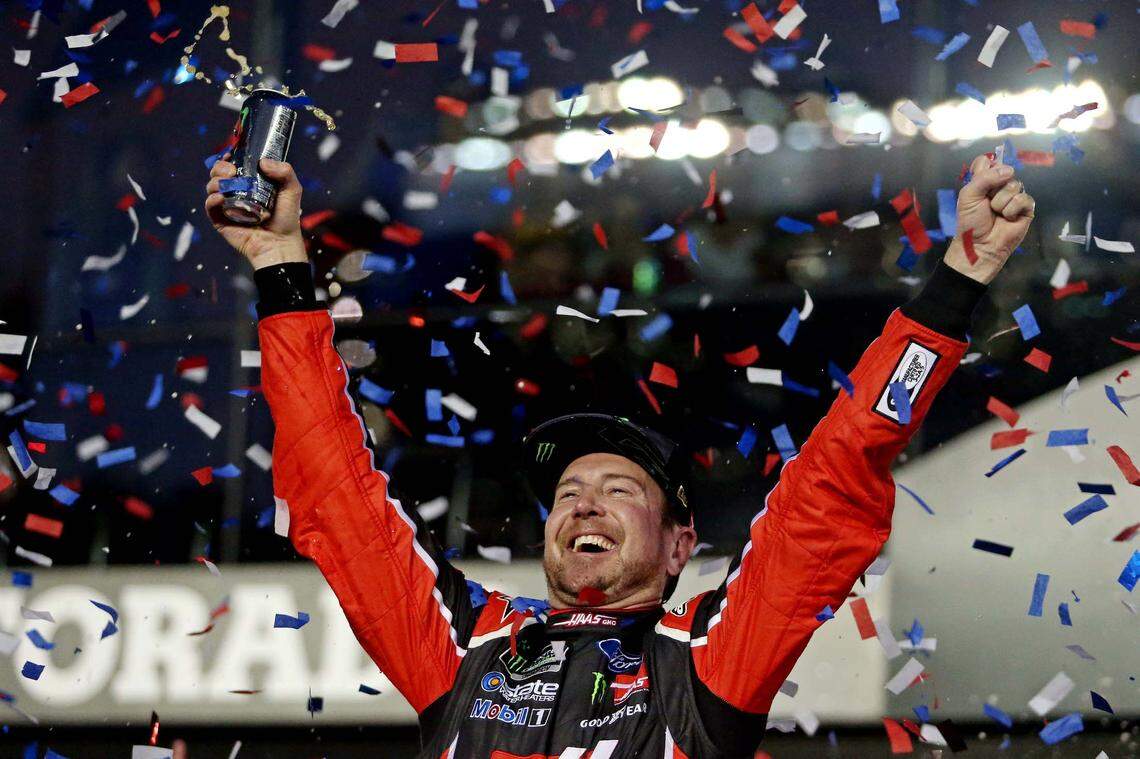 Feb 26, 2017; Daytona Beach, FL, USA; NASCAR Cup Series driver Kurt Busch (41) celebrates winning the 2017 Daytona 500 at Daytona International Speedway. Mandatory Credit: Peter Casey-USA TODAY Sports