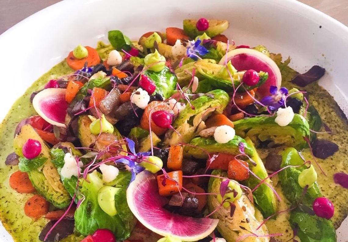 Brussels salad with chimichurri yogurt.