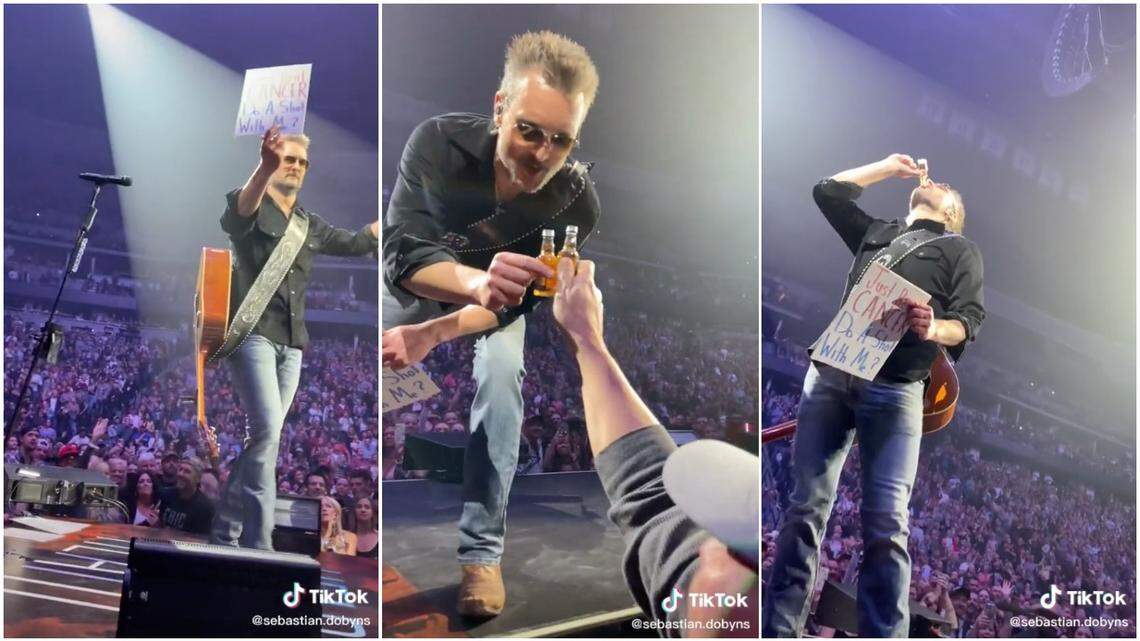 Eric Church took a shot of whiskey with a cancer survivor during a recent concert last month.