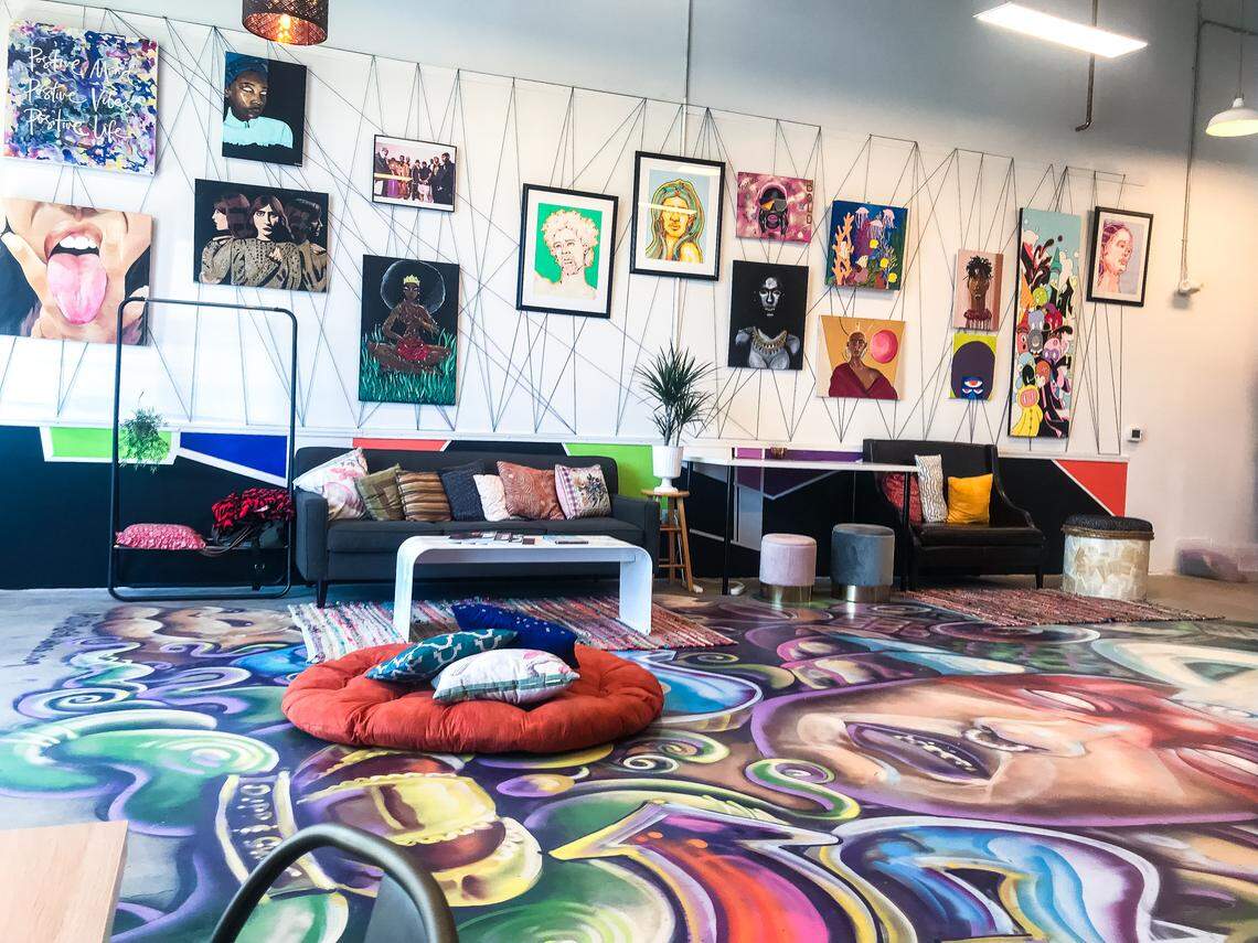 The gallery space at Dupp & Swat in Camp North End is colorful and modern.