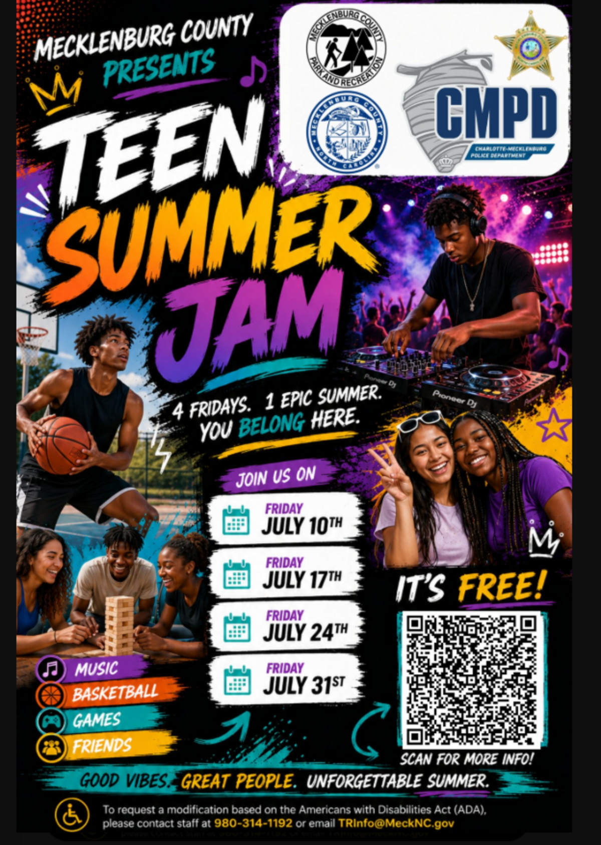 Mecklenburg County is trying to get teens to come to its Teen Summer Jams events at the Eastway Regional Recreation Center on Fridays.