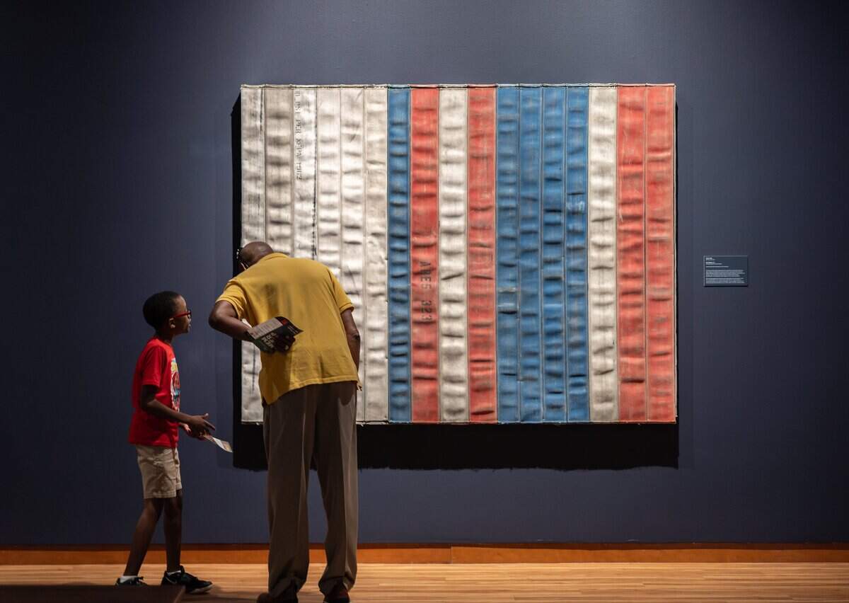 People look at art during Juneteenth at The Gantt at Harvey B. Gantt Center for African-American Arts + Culture in Charlotte, N.C., on Friday, June 19, 2026.