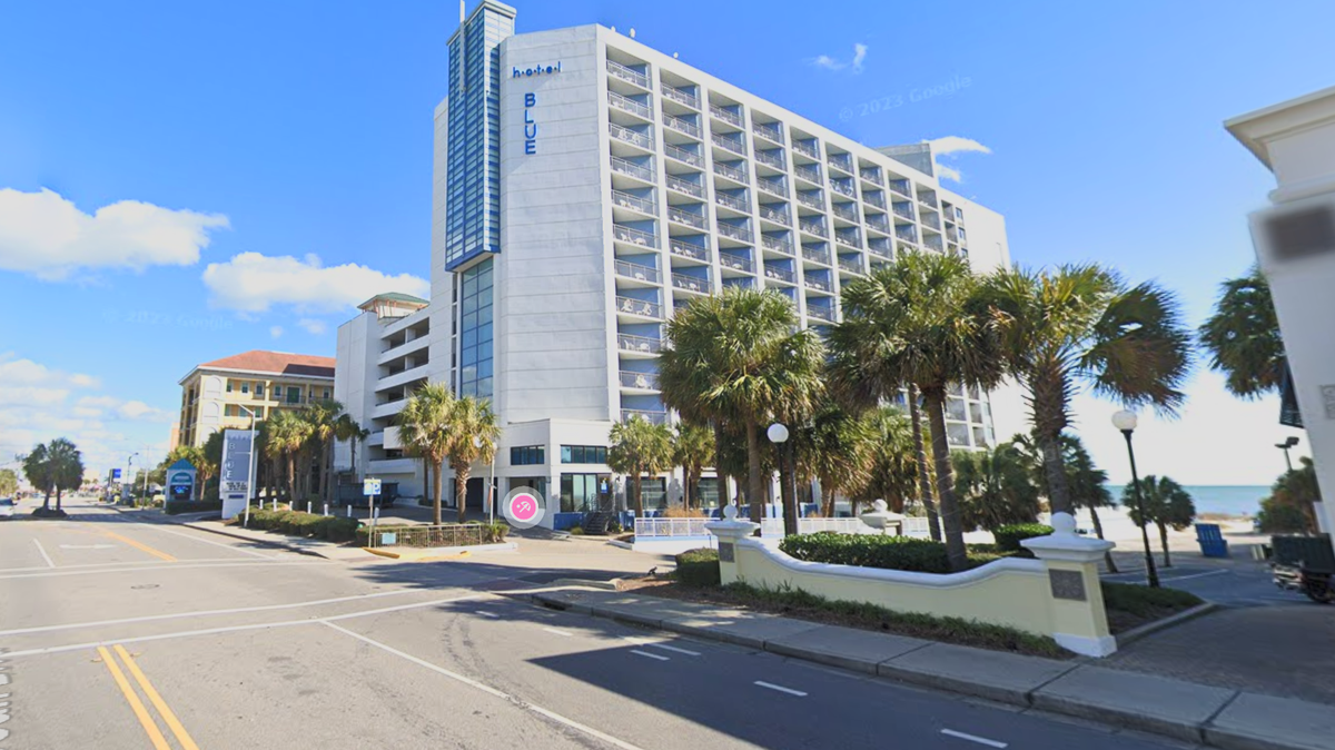 A man was taken to the hospital Sunday after falling while trying to climb out of a Myrtle Beach hotel where shots were fired.