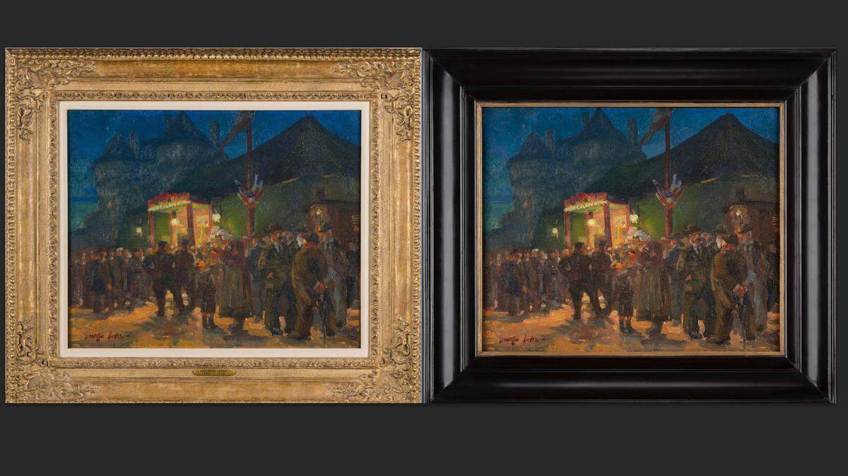 Before and after with one of the Mint’s works: George Benjamin Luks’ ”Carnival Scene.”