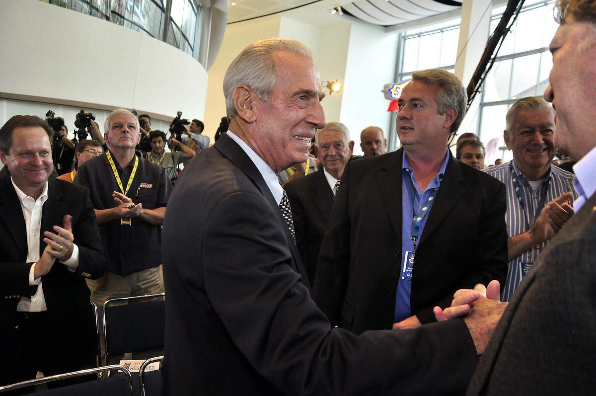 NASCAR Hall of Fame Inductee Ned Jarrett reacts to being named an inductee at Wednesday's news conference at the NASCAR Hall of Fame Auditorium announcing the second class of inductees into the NASCAR Hall of Fame. DIEDRA LAIRD-dlaird@charlotteobserver.com 