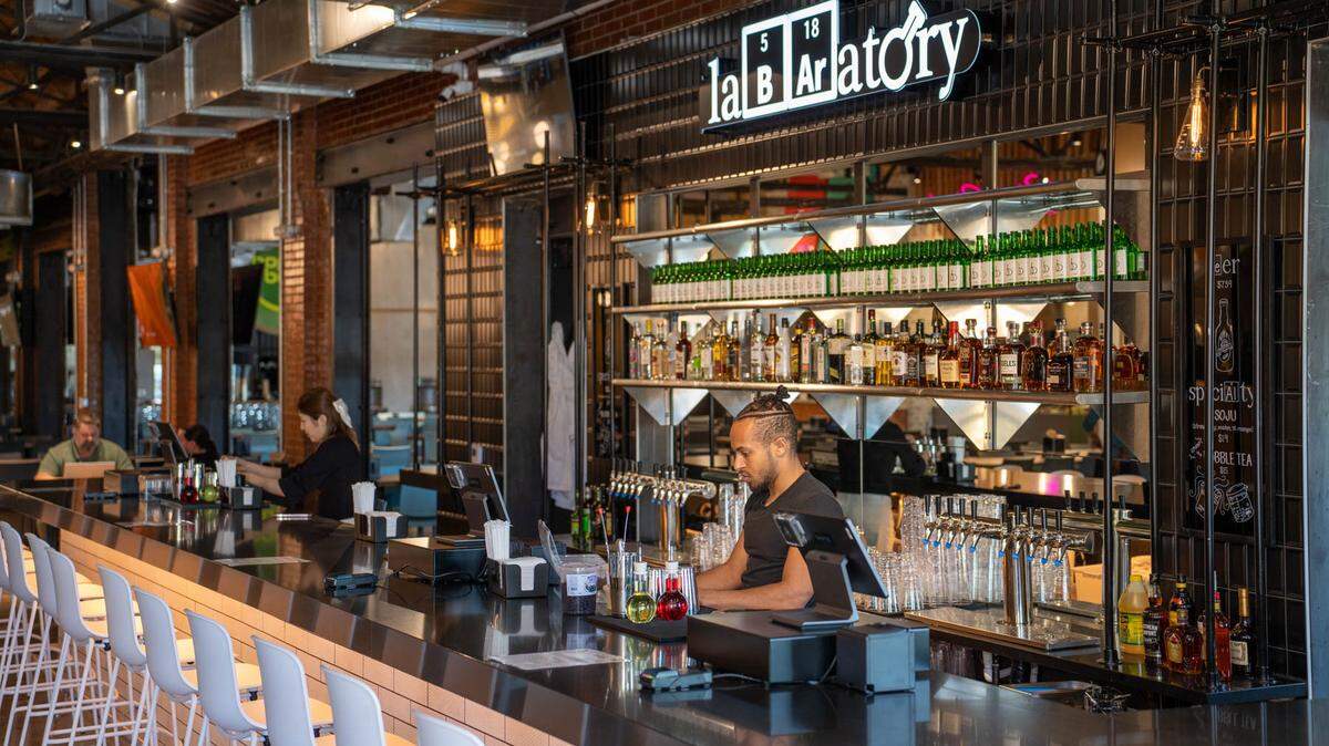 At Urban District Market, LaBARatory is science lab-themed bar and craft brewery from the team behind Seoul Food Meat Co. includes a Soju distillery.