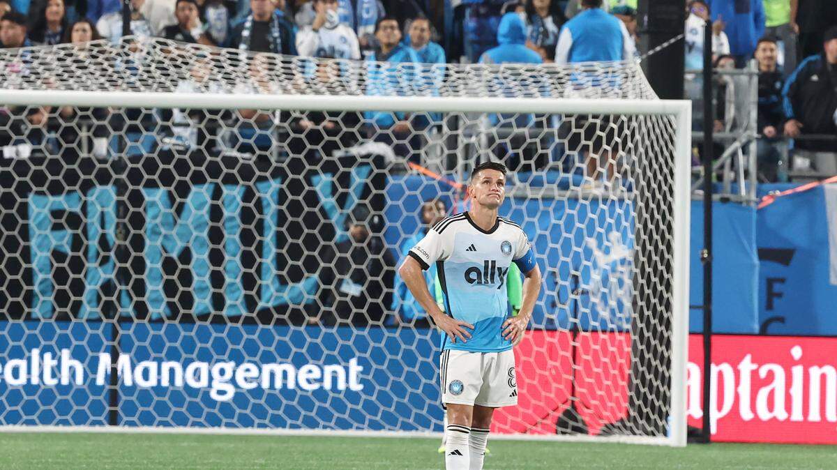 Charlotte FC central midfielder Ashley Westwood stands on the pitch in the moments of action against the New York City FC on Friday, November 7, 2025. New York City FC defeated Charlotte FC 3-1 in Game 3 of the MLS Playoffs at Bank of America Stadium, ending Charlotte’s season.