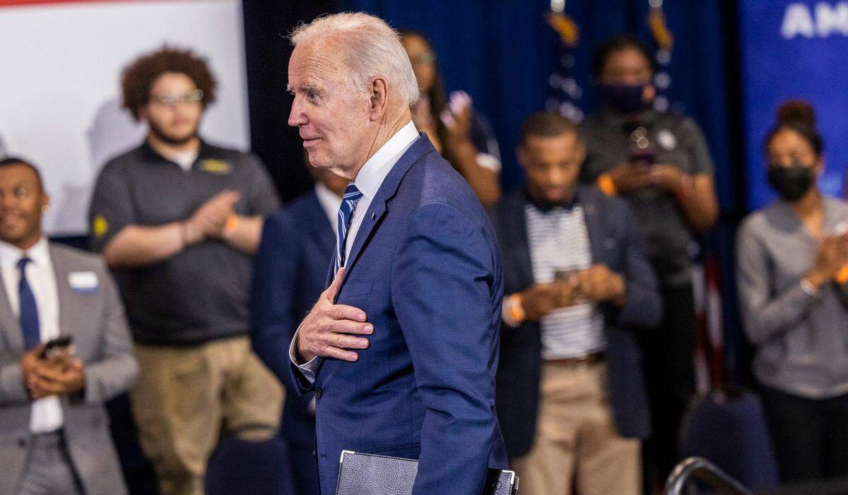 President Joe Biden leaves the stage after speaking about the economy during a visit to North Carolina A&T State University in Greensboro Thursday, April 14, 2022.