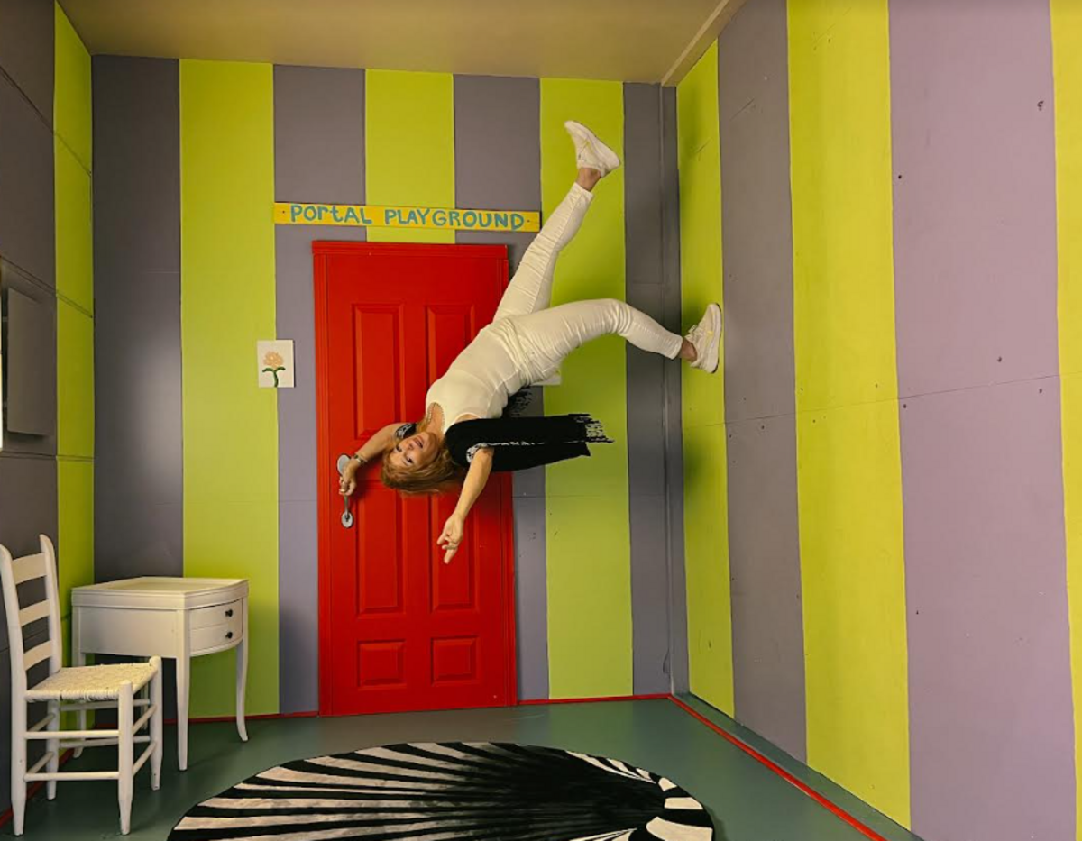 The sideways room at Portal CLT is one of 15 installations at the selfie museum.