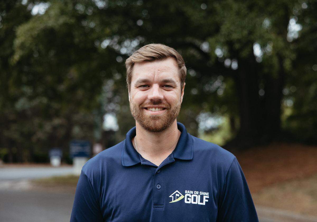 Rain or Shine indoor, at-home golf simulator company based in Charlotte started by friends Shawn Foley, shown, and friend Zach Vanderveld.