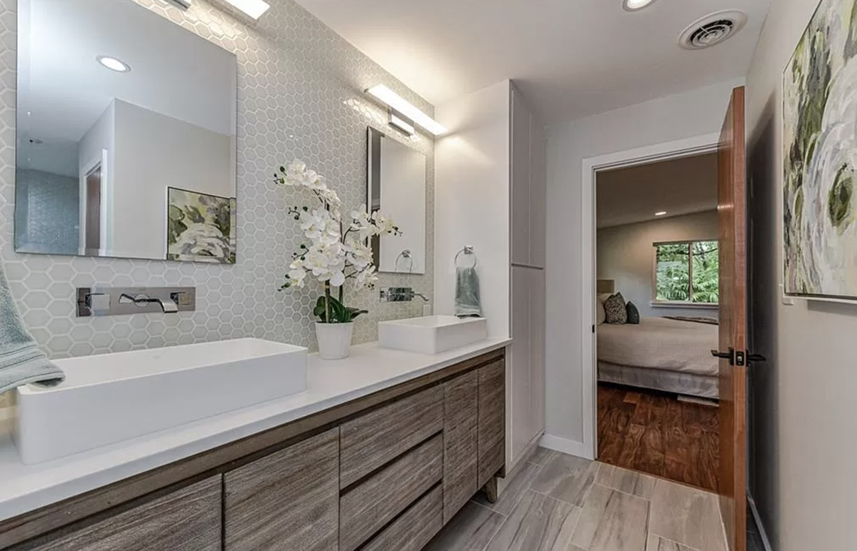 A renovated restroom at the home in Aero Plantation.