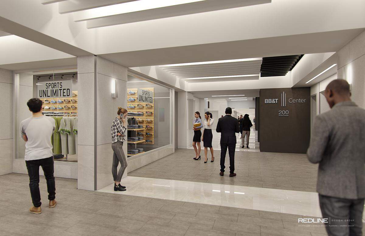 Rendering of the renovated Overstreet Mall in uptown Charlotte