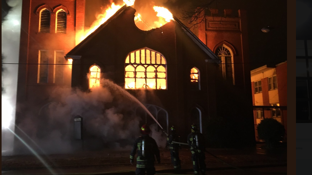 Old Western Avenue Baptist Church was fully involved when Statesville firefighters arrived. Statesville Fire Department photo