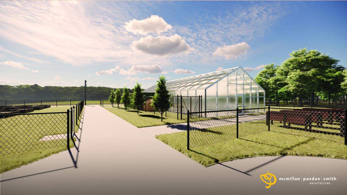Rendering of the new greenhouse and outdoor learning space planned at Marie G. Davis