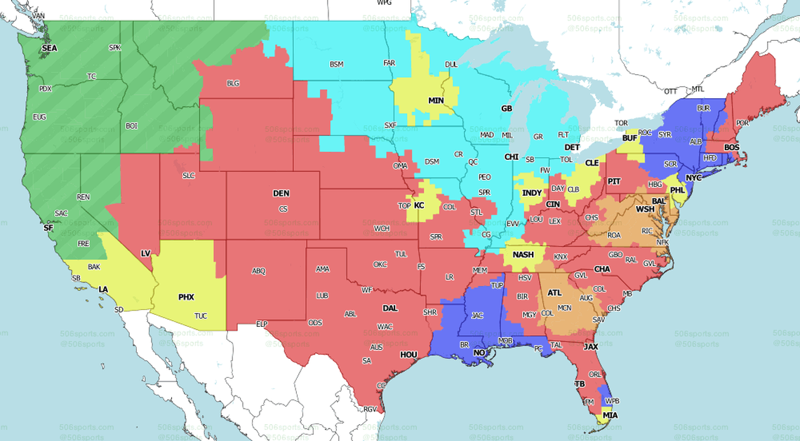 FOX NFL broadcast map for this week. (506 Sports)