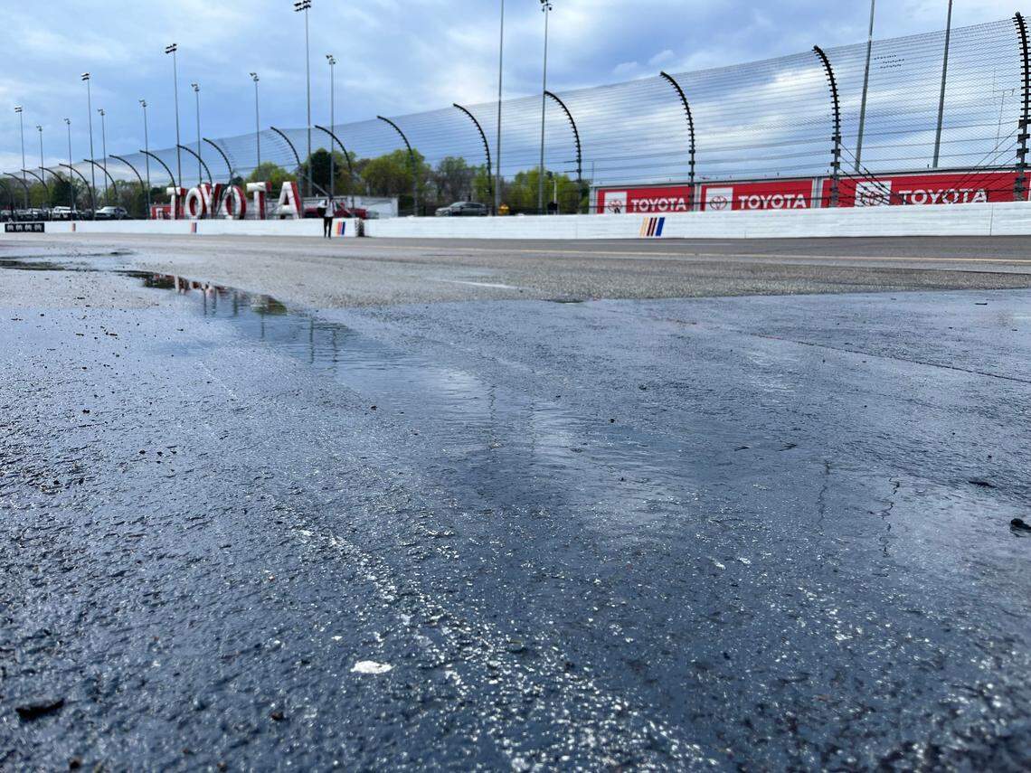 Visible rain on the track by Turn 2 at Richmond Raceway on March 31, 2024, in Richmond, Va.