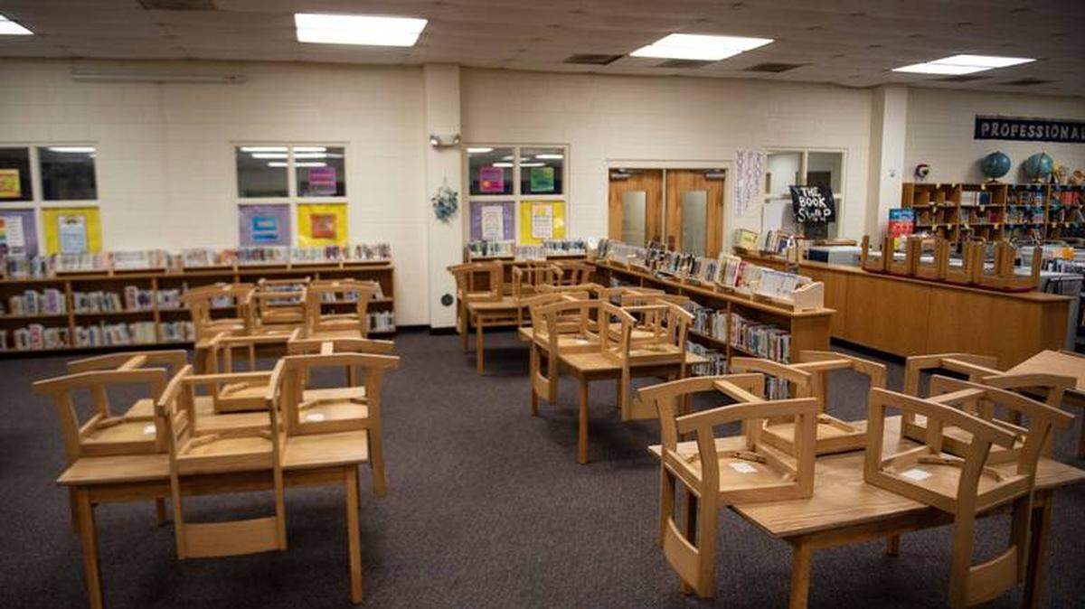The Media Center at University Park Creative Arts Elementary School near Beatties Ford Road in Charlotte sits empty. On Wednesday, Gov. Roy Cooper announced that N.C. K-12 public schools will reopen in August, with restrictions. Many students will get a mix of in-person and remote instruction.