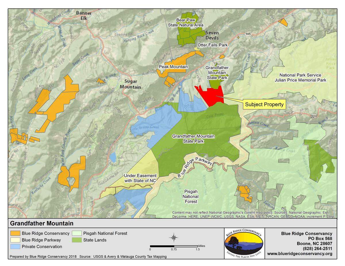 The tract in red will be conveyed by the Boone-based Blue Ridge Conservancy to the N.C. state parks system.