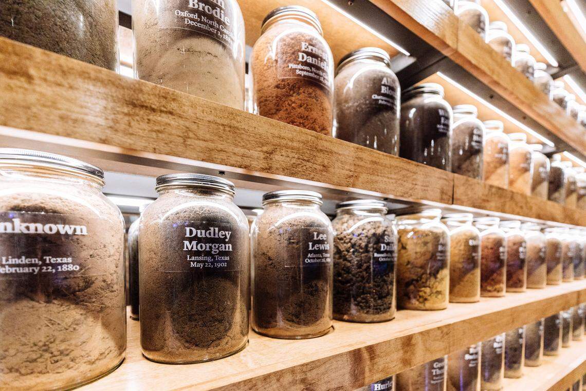 Hundreds of jars of soil from documented lynching sites are displayed at the Legacy Museum, part of the National Memorial for Peace and Justice in Montgomery, Ala.