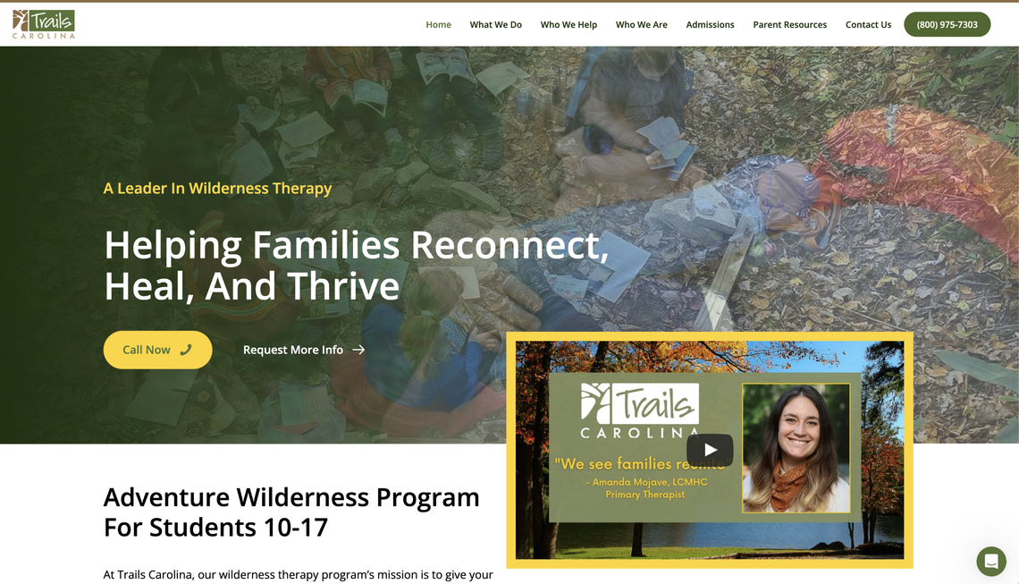 A screenshot from Trails Carolina’s webpage.