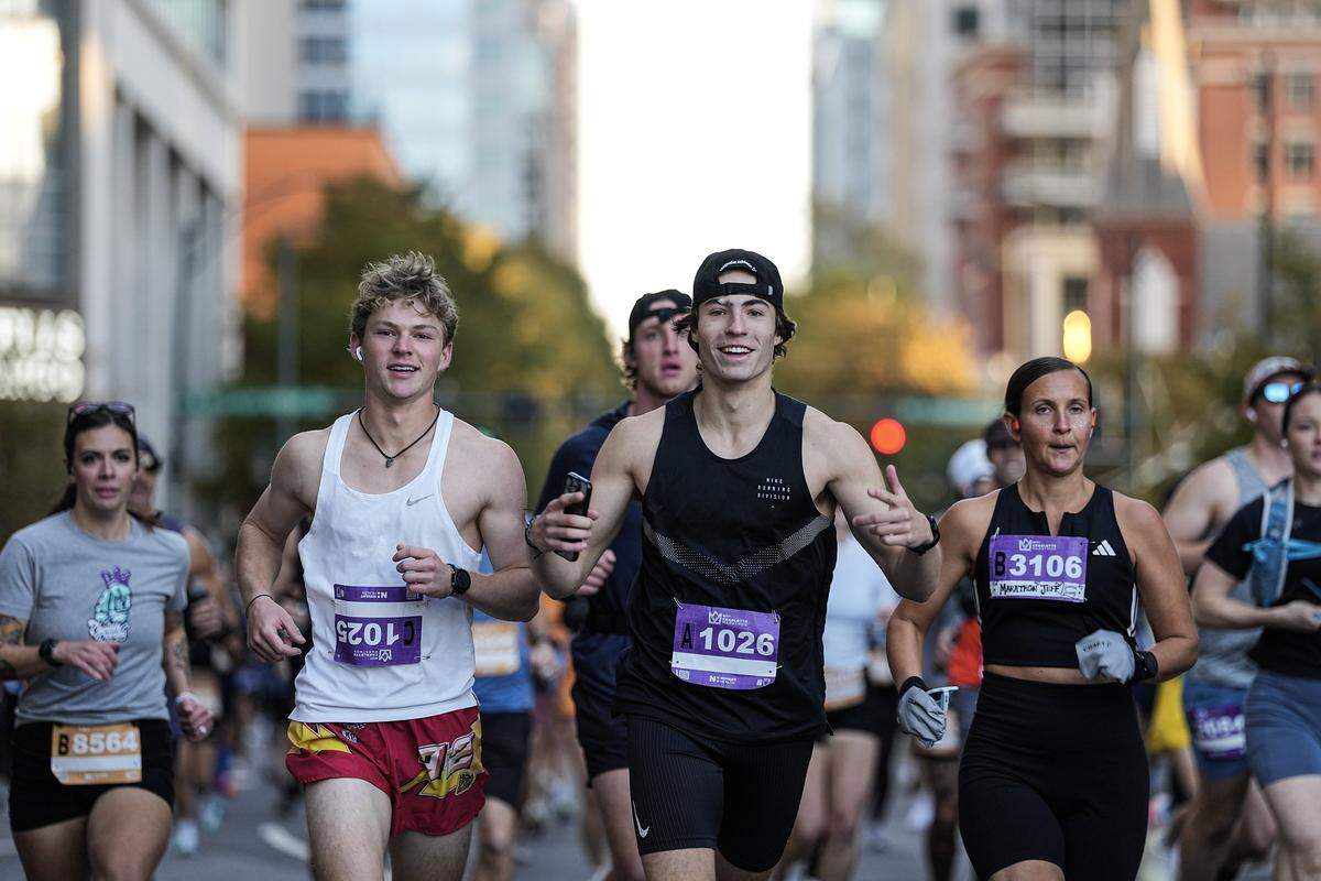 Participants compete in the Novant Health Charlotte Marathon Saturday, Nov. 15, 2025, in Charlotte, N.C.