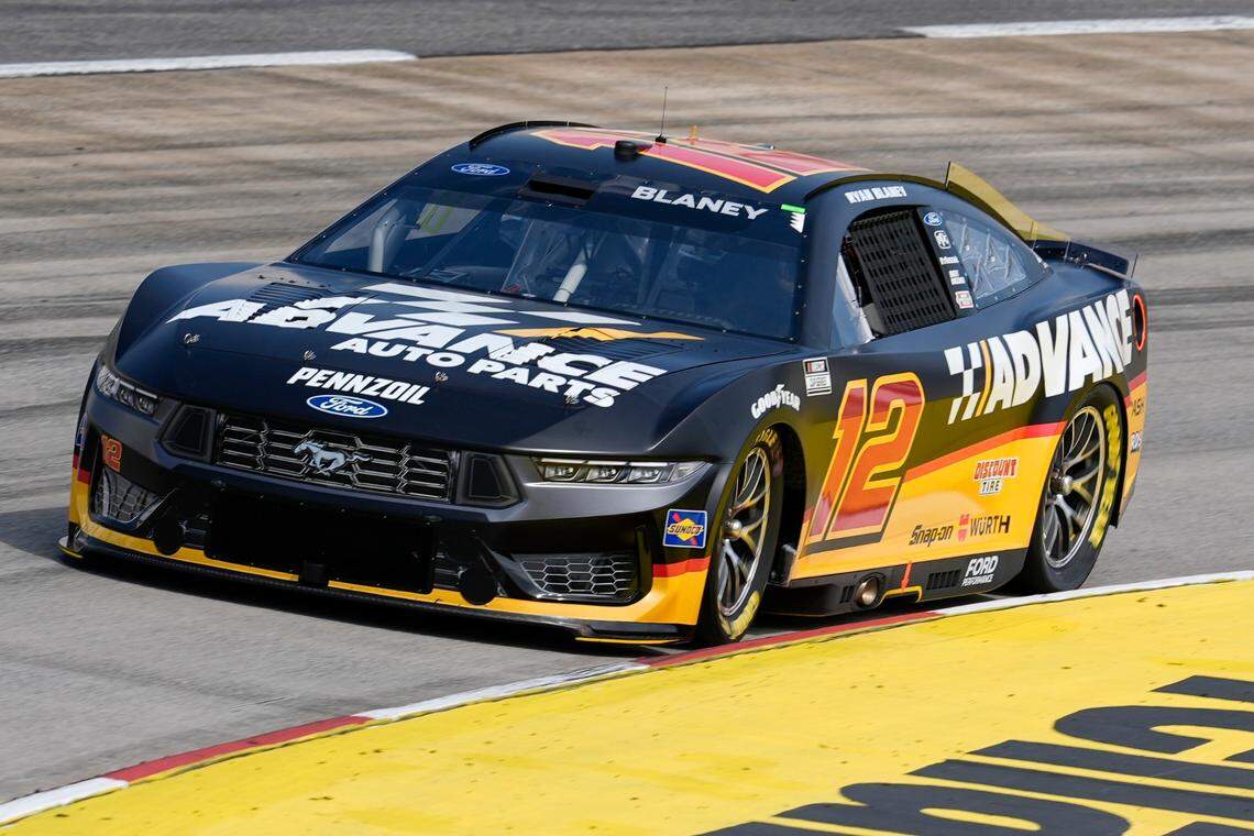 Mar 29, 2025; Martinsville, Virginia, USA; NASCAR Cup Series driver Ryan Blaney (12) during practice and qualifying for the Cook Out 400 at Martinsville Speedway.