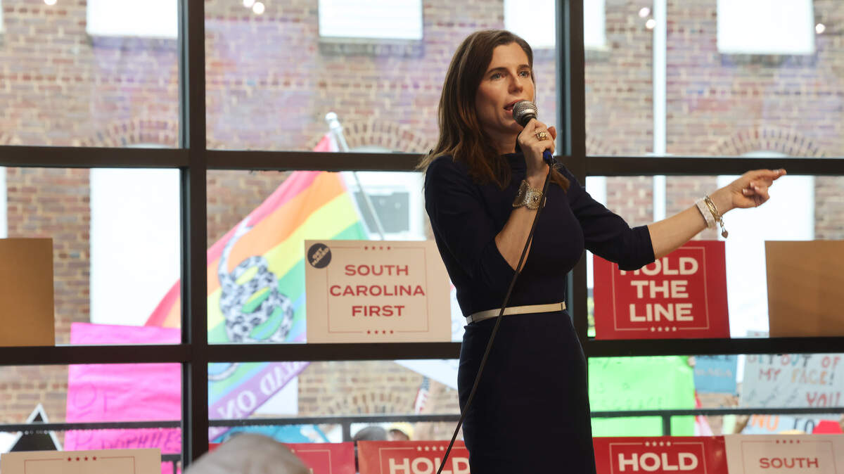 Republican candidate for South Carolina governor Nancy Mace addressed a crowd at Hoppin’ in Rock Hill on Monday. Outside, protesters marched carrying flags and signs.